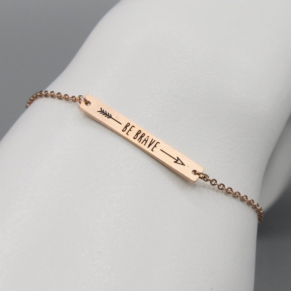 Jewelry bracelet bar Be Brave courage rose gold tone minimalist modern new